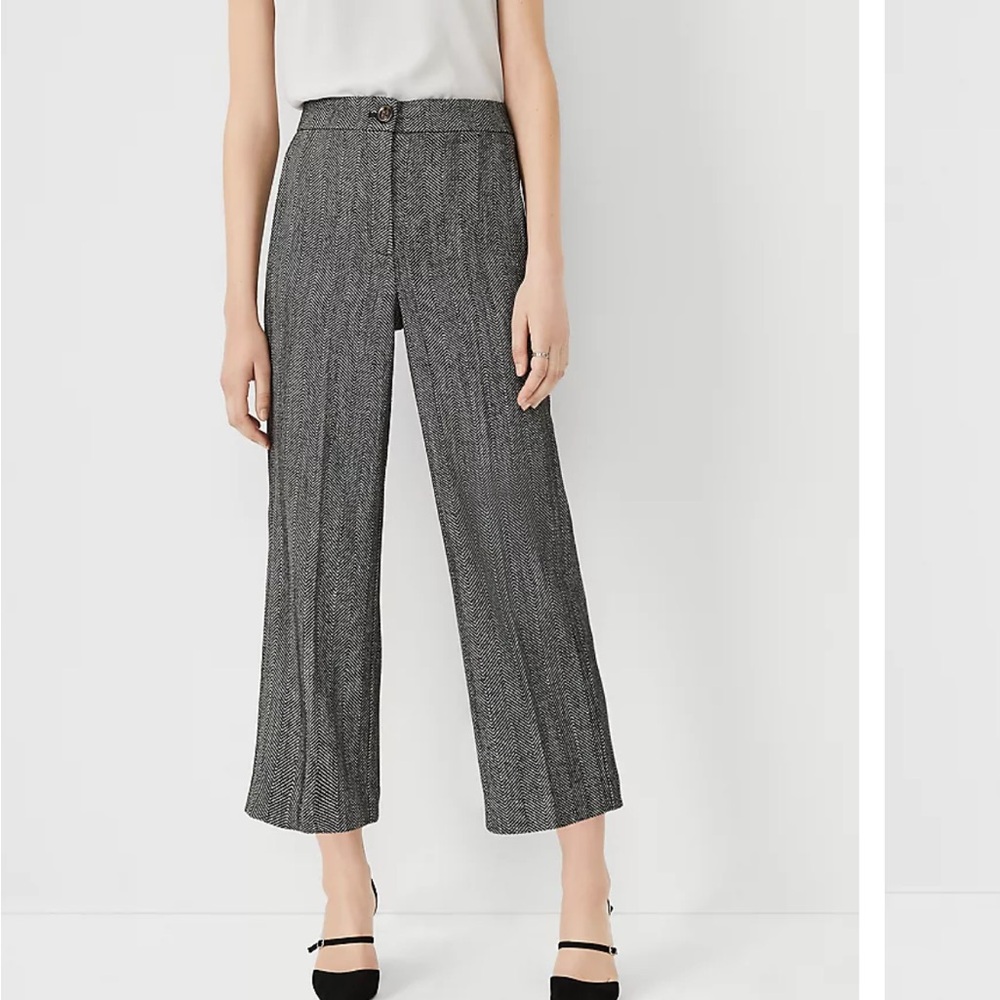 NWT Ann Taylor High Waist Wide Leg Crop Pant in Herringbone
